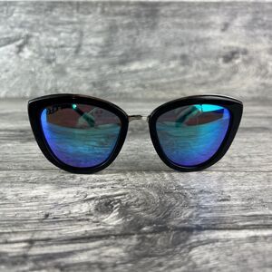 DIFF Eyewear “ROSE” Sunglasses Womens Black Silver Polarized Cat-Eye